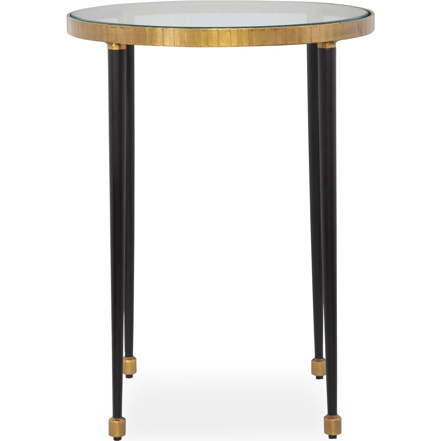 003 SI-2146840 | Primary Silo | Stiletto Side Table by Uttermost in antiqued gold. Made from iron, glass in a modern style.