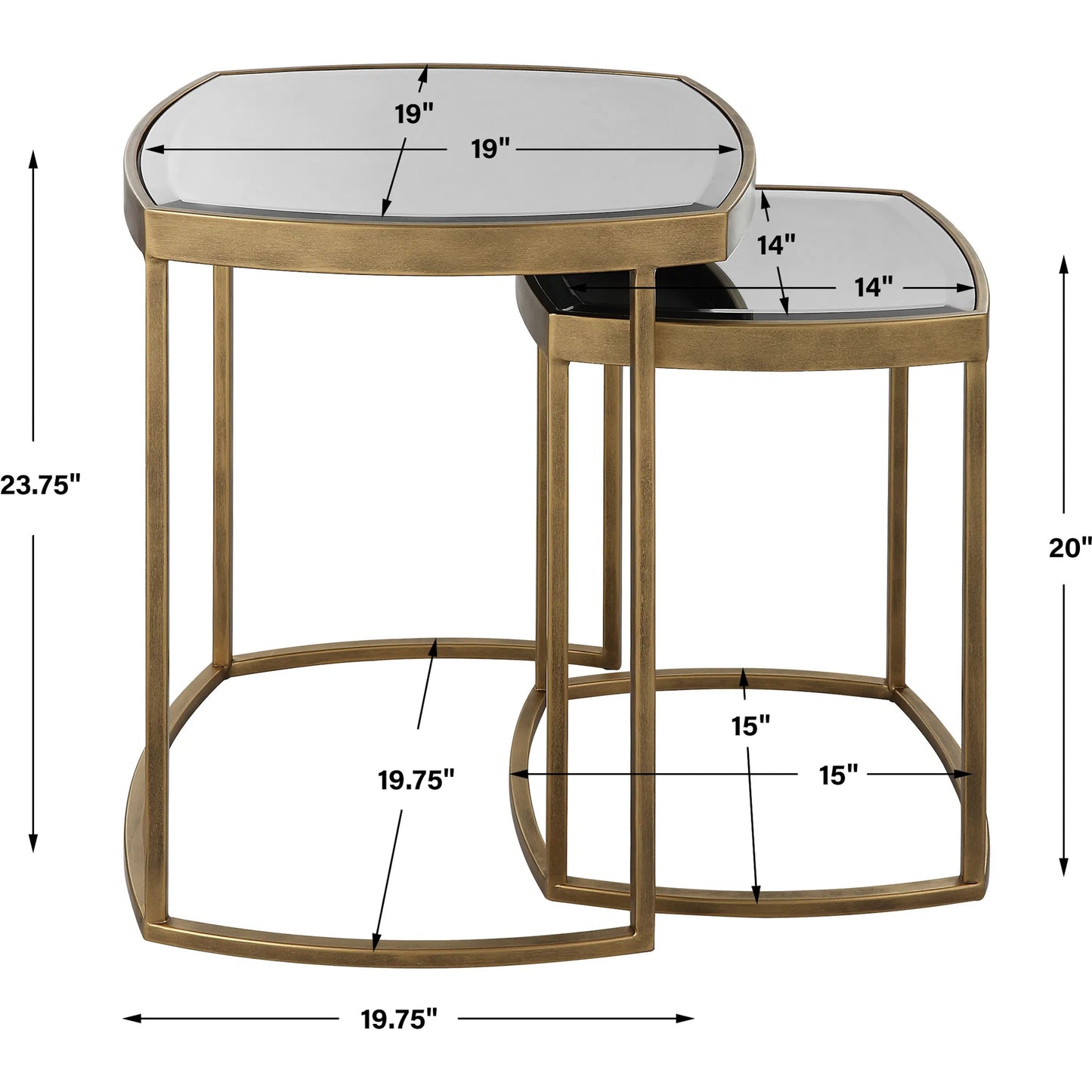 009 SI-2108106 | Unknown | Vista Nesting Tables by Uttermost in antique gold. Made from iron, mirror in a modern style.