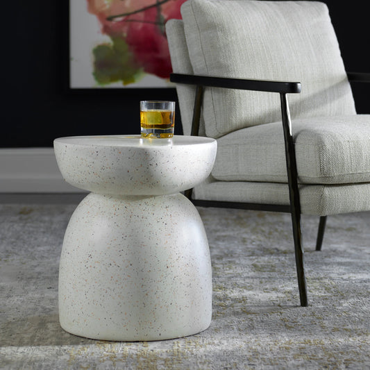Inhale Accent Table by Uttermost in white. Made from resin in a modern style.