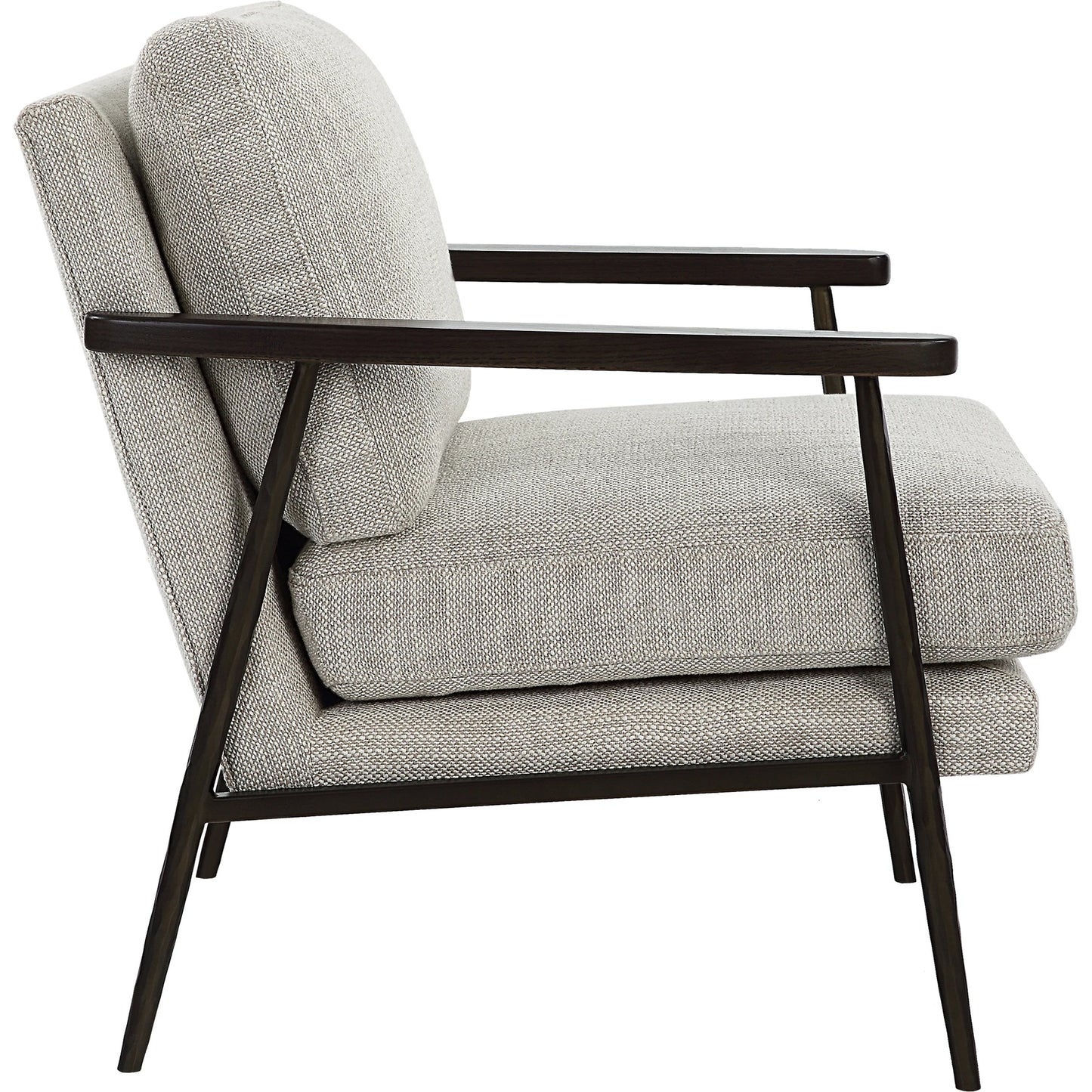 004 SI-2146867 | Additional Silo | Sebastian Accent Chair by Uttermost in ivory, beige and dark bronze, dark walnut. Made from iron, oak, fabric, foam, down, plywood in a modern style.