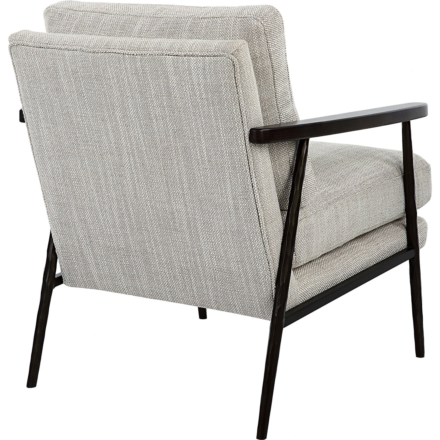 005 SI-2146867 | Additional Silo | Sebastian Accent Chair by Uttermost in ivory, beige and dark bronze, dark walnut. Made from iron, oak, fabric, foam, down, plywood in a modern style.
