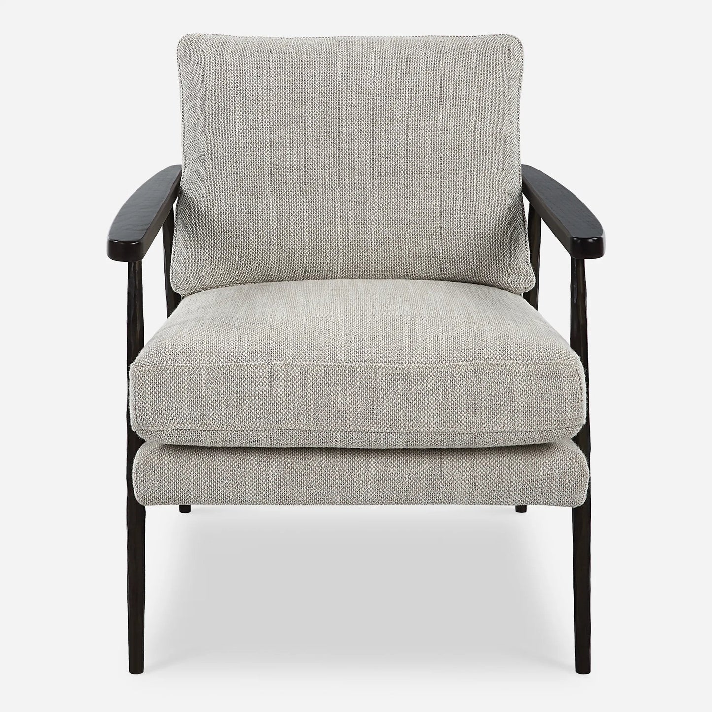 002 SI-2146867 | Primary Silo | Sebastian Accent Chair by Uttermost in ivory, beige and dark bronze, dark walnut. Made from iron, oak, fabric, foam, down, plywood in a modern style.