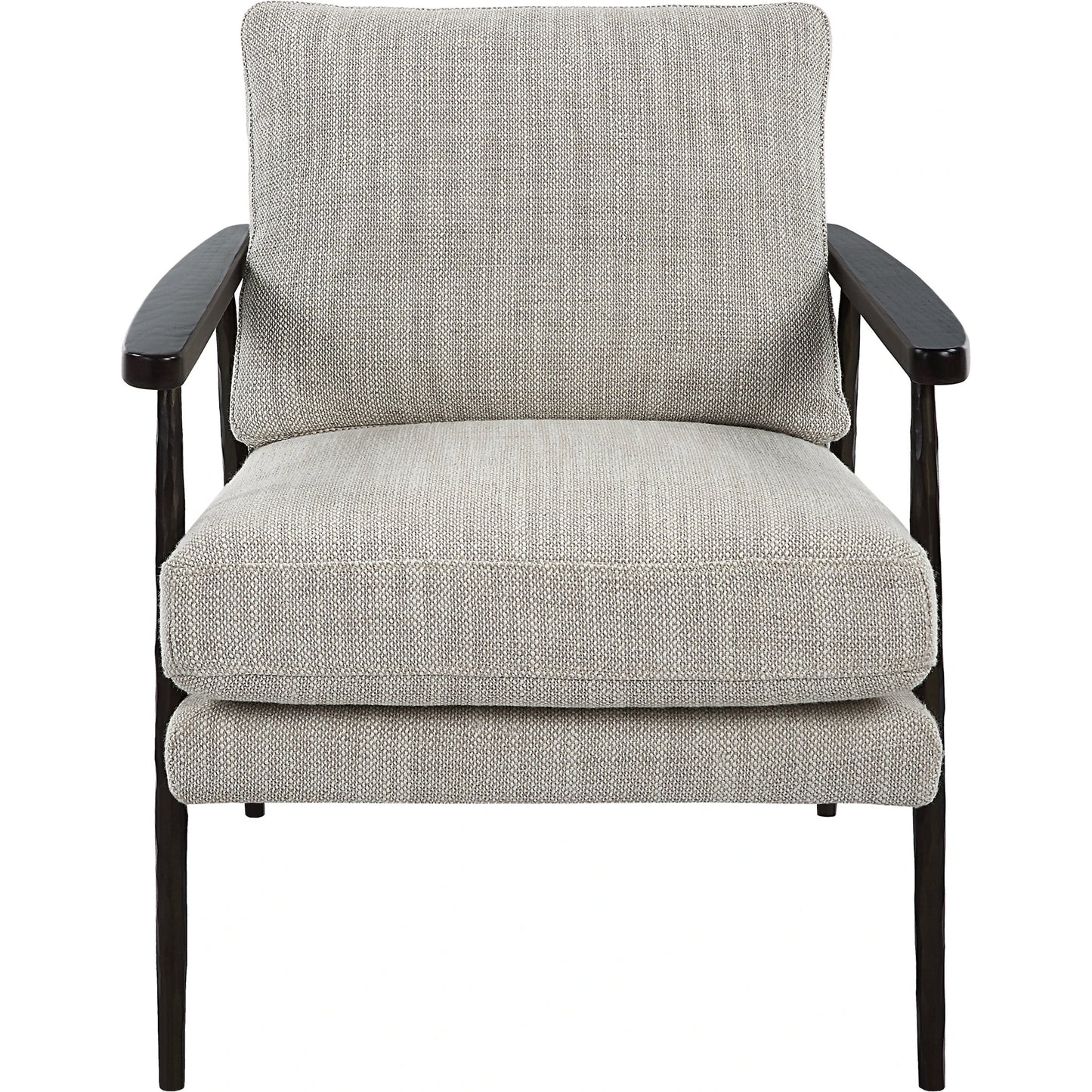 003 SI-2146867 | Additional Silo | Sebastian Accent Chair by Uttermost in ivory, beige and dark bronze, dark walnut. Made from iron, oak, fabric, foam, down, plywood in a modern style.
