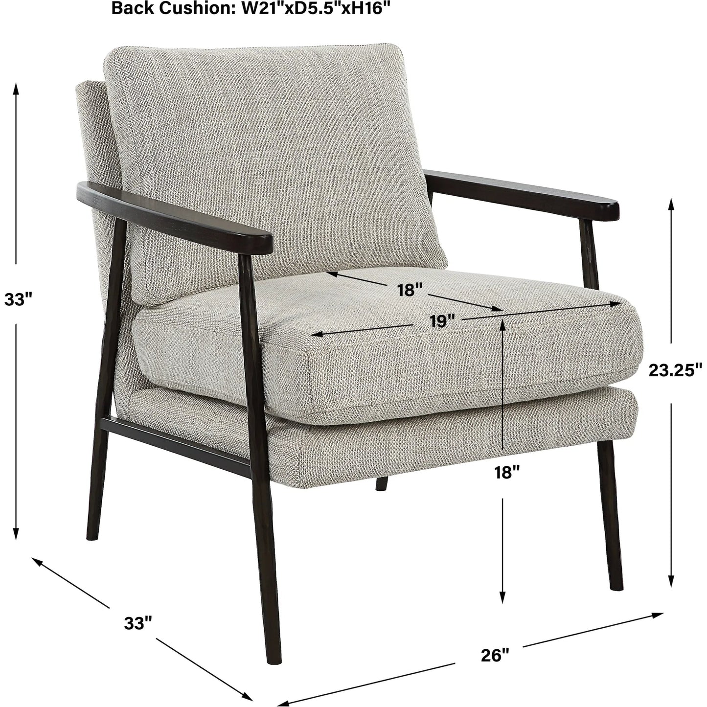 007 SI-2146867 | Additional Silo | Sebastian Accent Chair by Uttermost in ivory, beige and dark bronze, dark walnut. Made from iron, oak, fabric, foam, down, plywood in a modern style.