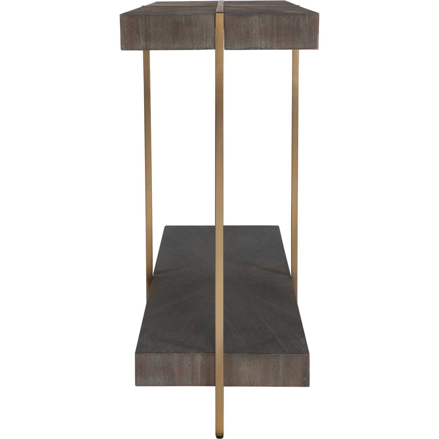 002 SI-2146847 | Additional Silo | Taja Console Table by Uttermost in dark walnut. Made from mdf, veneer, stainless steel in a modern style.