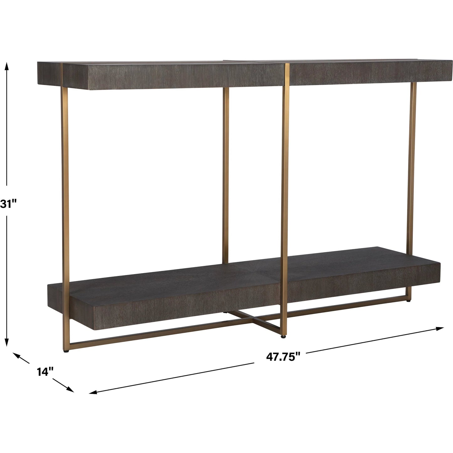 005 SI-2146847 | Unknown | Taja Console Table by Uttermost in dark walnut. Made from mdf, veneer, stainless steel in a modern style.