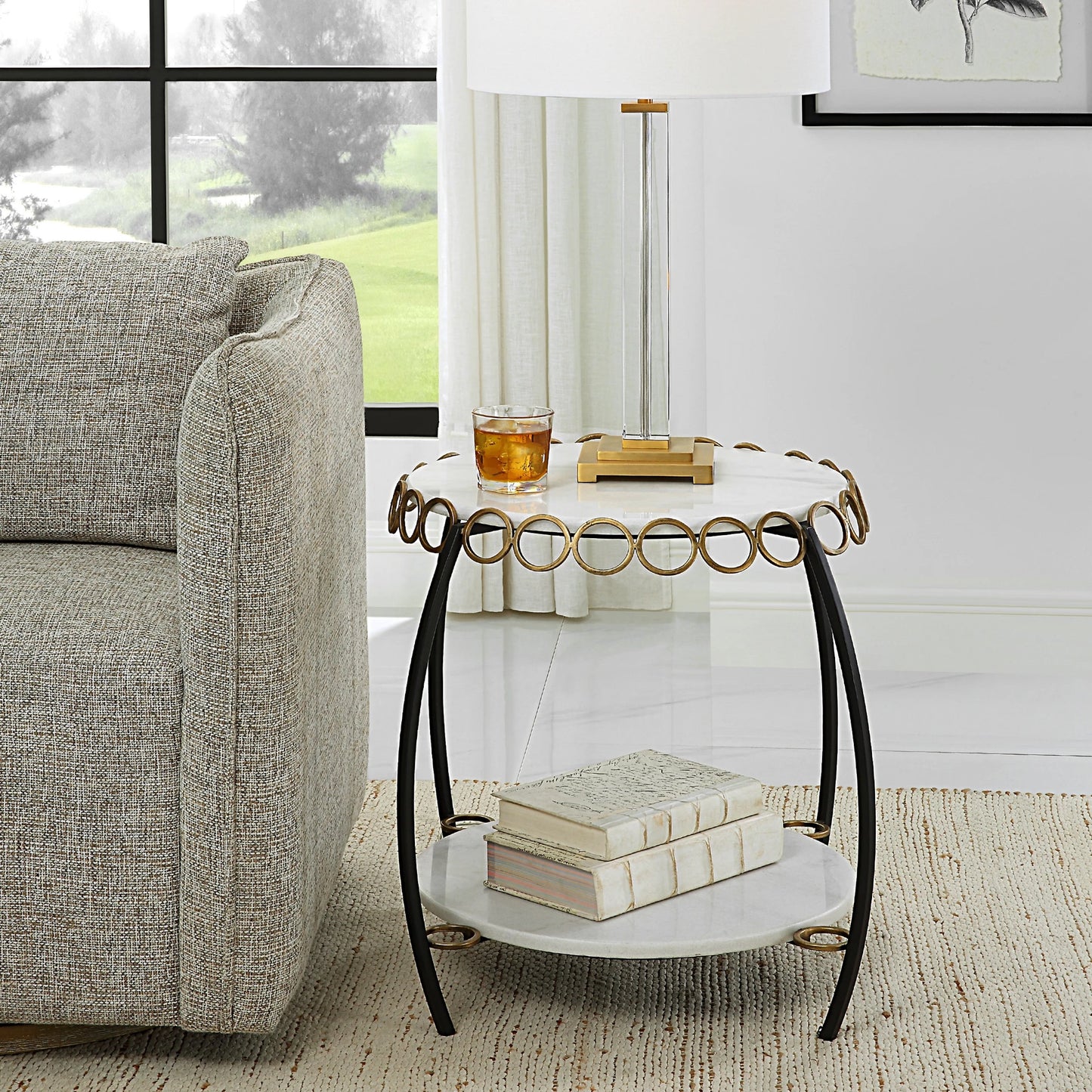 008 SI-2146849 | Lifestyle | Chainlink Side Table by Uttermost in gold. Made from marble, iron in a modern style.