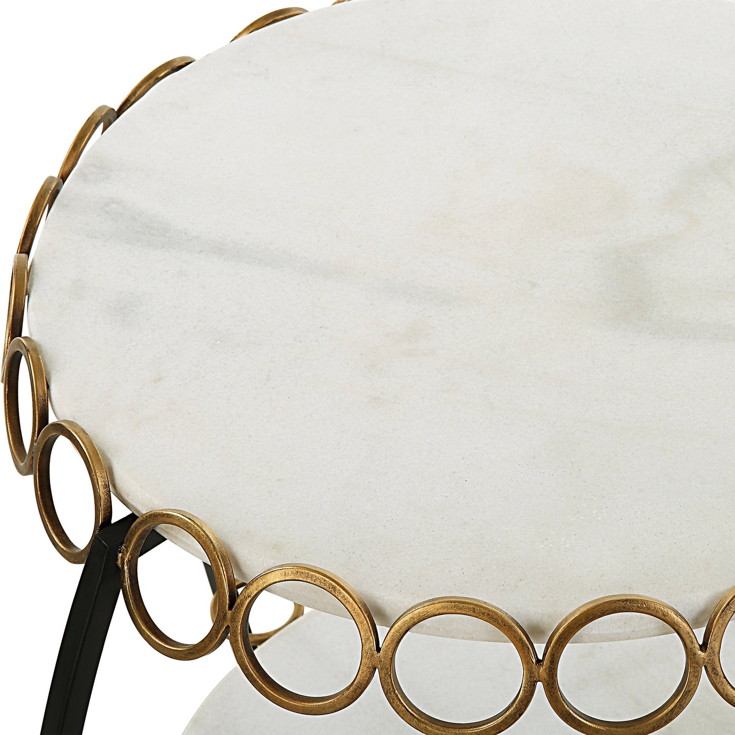 004 SI-2146849 | Closeup | Chainlink Side Table by Uttermost in gold. Made from marble, iron in a modern style.