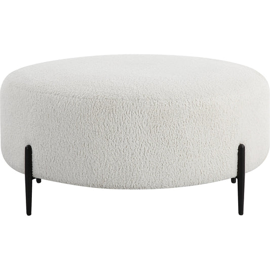 001 SI-2146859 | Primary Silo | Arles Plush Ottoman by Uttermost in white and satin black. Made from hardwood, metal, plywood, fabric, foam in a modern style.