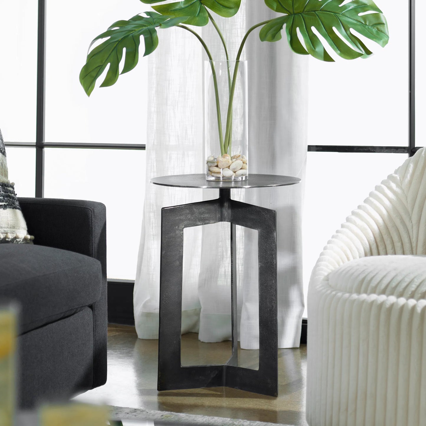 002 SI-2262233 | Lifestyle | Deltoid Gunmetal Accent Table by Uttermost in bronze. Made from aluminum in a unique style.