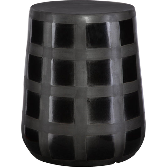 Patchwork Gridded Garden Stool by Uttermost in black. Made from earthenware in a modern style.