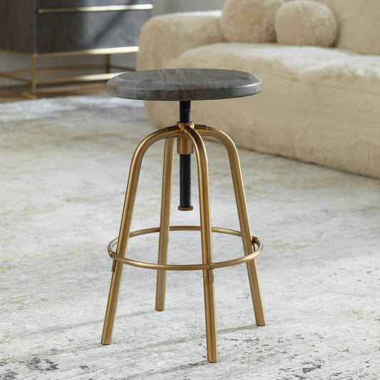 Revolve Counter Stool by Uttermost in dark walnut. Made from stainless steel, iron, acacia solid wood in a modern style.