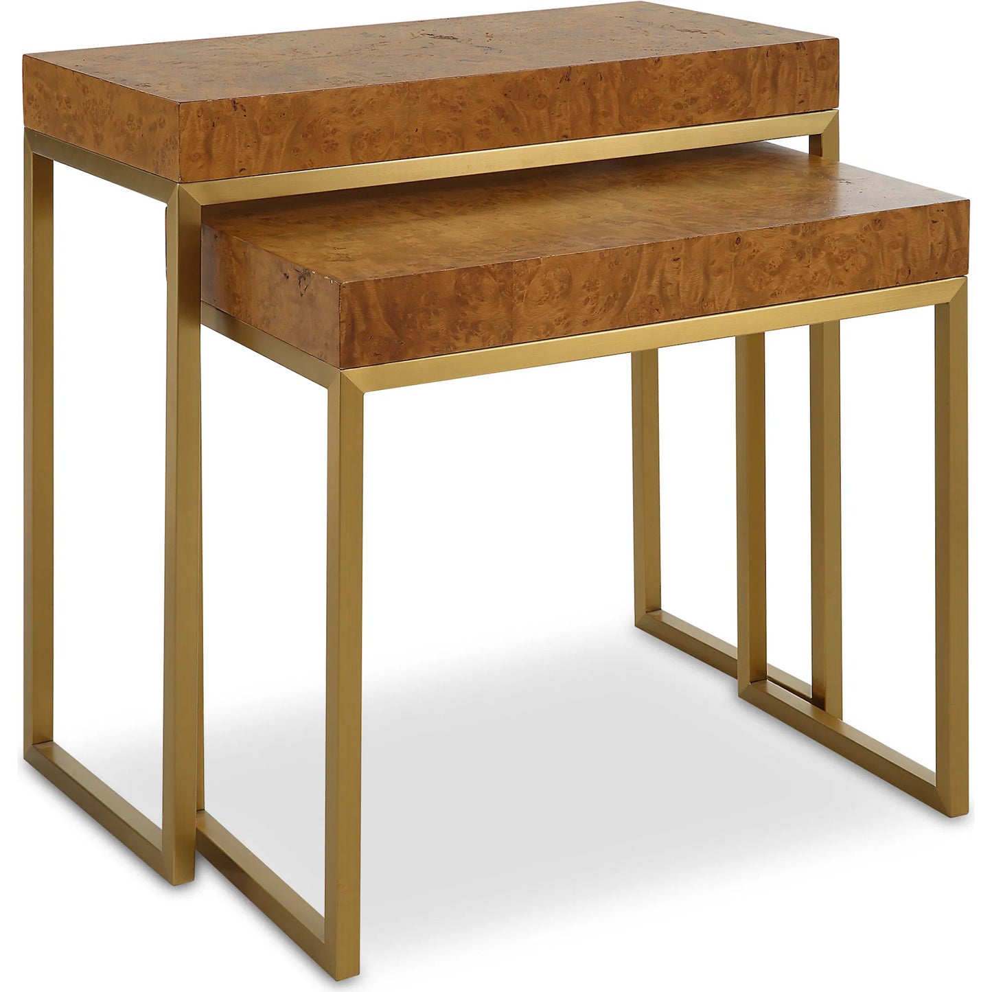 002 SI-2262229 | Primary Silo | Burl-Esque Nesting Tables (Set of 2) by Uttermost in brass. Made from plywood, stainless steel in a unique style.
