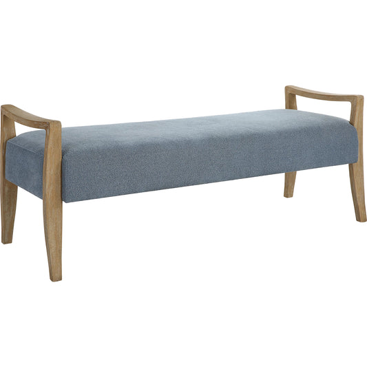 Daylight Sky Bench by Uttermost in blue. Made from rubber wood, plywood, fabric, foam in a transitional style.