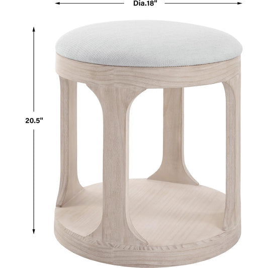 Dennen Ottoman by Uttermost in white. Made from foam, pine wood, fabric, mdf in a transitional style.