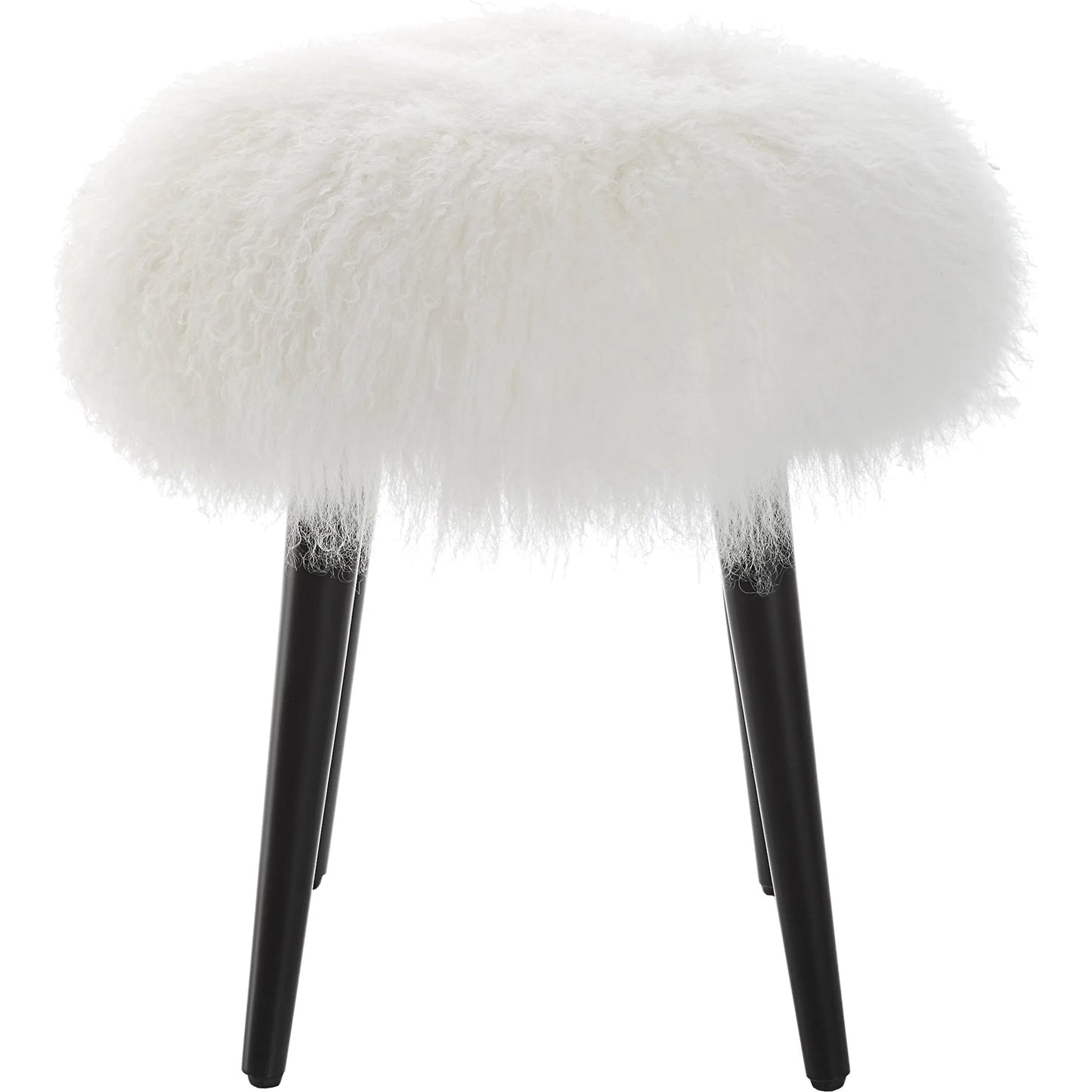001 SI-2262258 | Primary Silo | Wooly Sheepskin Accent Stool by Uttermost in black. Made from rubber wood, real sheepskin, foam, plywood in a unique style.