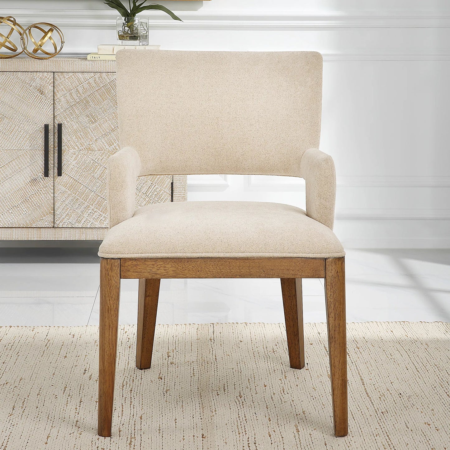 010 SI-2262239 | Lifestyle | Aspect Mid-Century Dining Chair by Uttermost in wood. Made from rubber wood, plywood, fabric, foam in a transitional style.