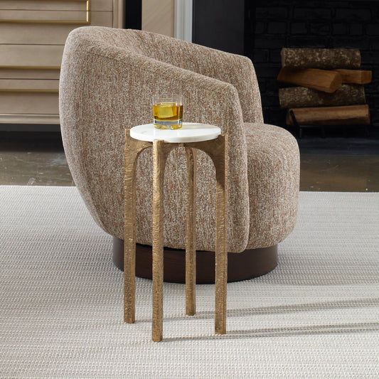 Vivi Drink Table by Uttermost in brass. Made from aluminum, marble in a modern style.