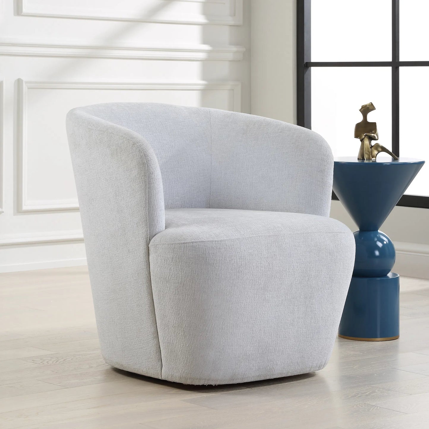 004 SI-2262262 | Unknown | Mist Barrel Swivel Chair by Uttermost in black. Made from rubber wood,plywood,fabric,foam,hardware in a unique style.