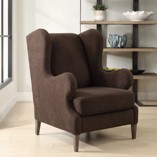 Serpentine Fabric Accent Chair by Uttermost in walnut. Made from rubber wood, metal, plyfoam, fabric in a transitional style.