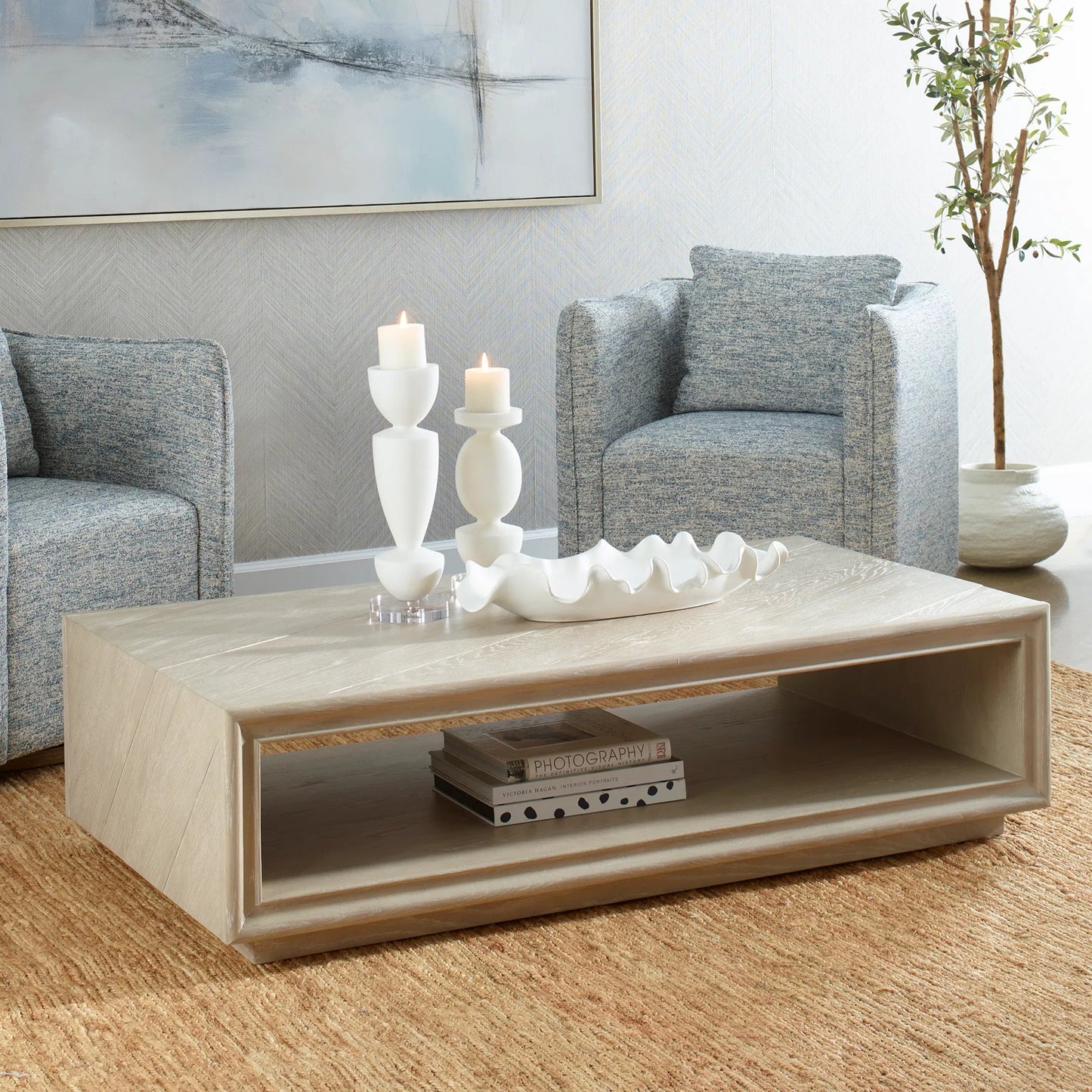 006 SI-2262355 | Lifestyle | Prism Light Coffee Table by Uttermost in oak. Made from mdf, oak solid wood, oak veneer in a transitional style.