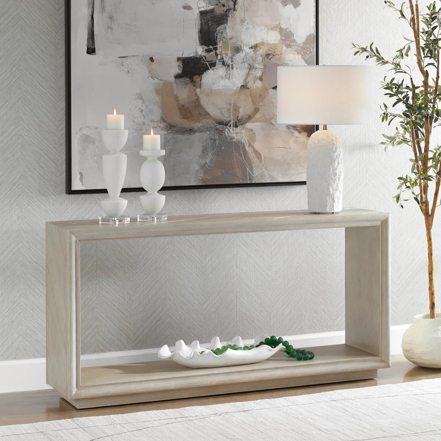 006 SI-2262332 | Lifestyle | Prism Light Console Table by Uttermost in oak. Made from mdf, oak solid wood, oak veneer in a transitional style.