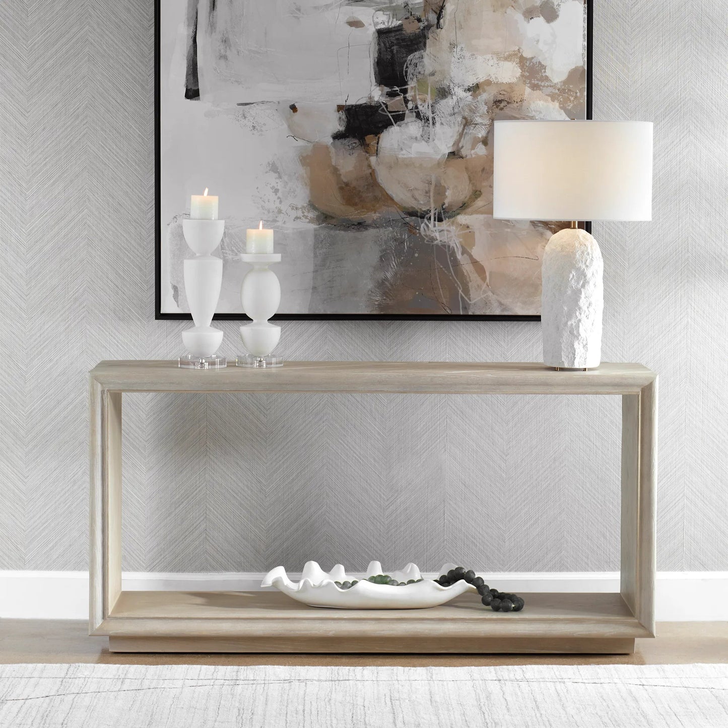 005 SI-2262332 | Lifestyle | Prism Light Console Table by Uttermost in oak. Made from mdf, oak solid wood, oak veneer in a transitional style.