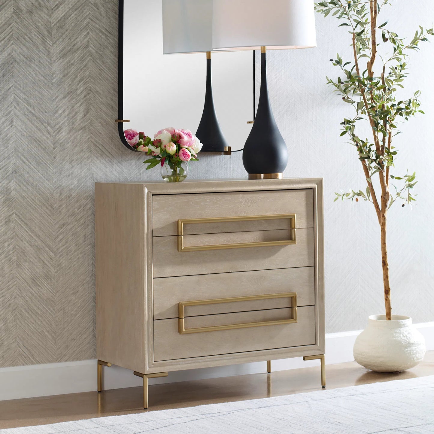 006 SI-2262333 | Lifestyle | Alessia Accent Chest by Uttermost in brass. Made from mdf, oak veneer, stainless steel in a transitional style.