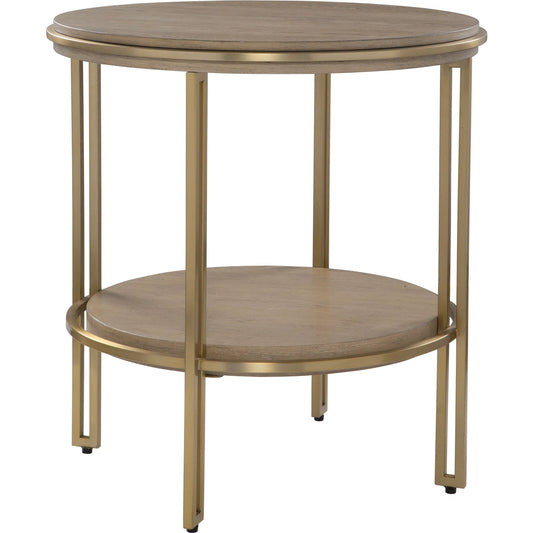 Elise Round Side Table by Uttermost in brass. Made from stainless steel, mdf, oak venner in a transitional style.