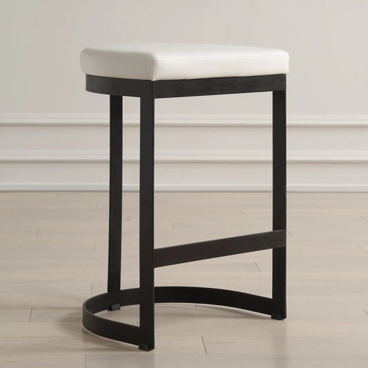 Ivanna Counter Stool by Uttermost in white pebbled faux leather, black. Made from metal, mdf, pu leather in a transitional style.