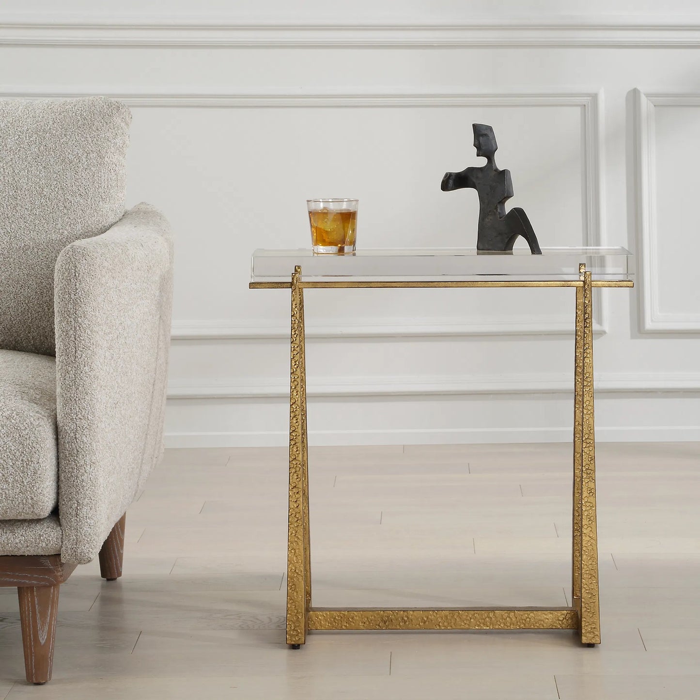 004 SI-2262336 | Unknown | Midas Thick Accent Table by Uttermost in gold. Made from crystal, metal in a unique style.