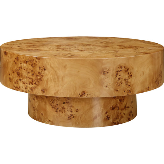 Knots Poplar Round Coffee Table by Uttermost in honey burl. Made from plywood, burl in a modern style.