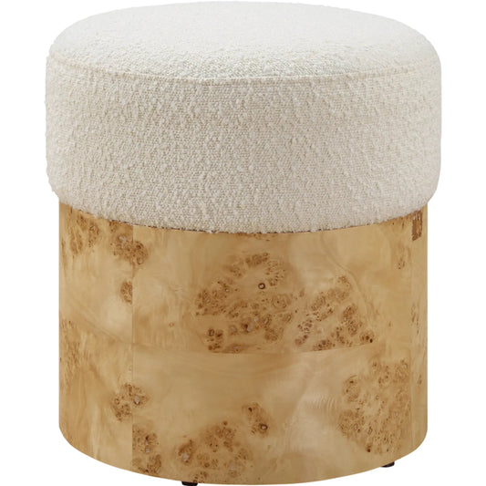 Swirls Poplar Ottoman by Uttermost in ivory. Made from plywood,poplar burl, foam,fabric in a transitional style.