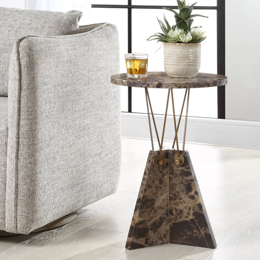 Levitate Accent Table by Uttermost in brass. Made from marble, iron in a modern style.