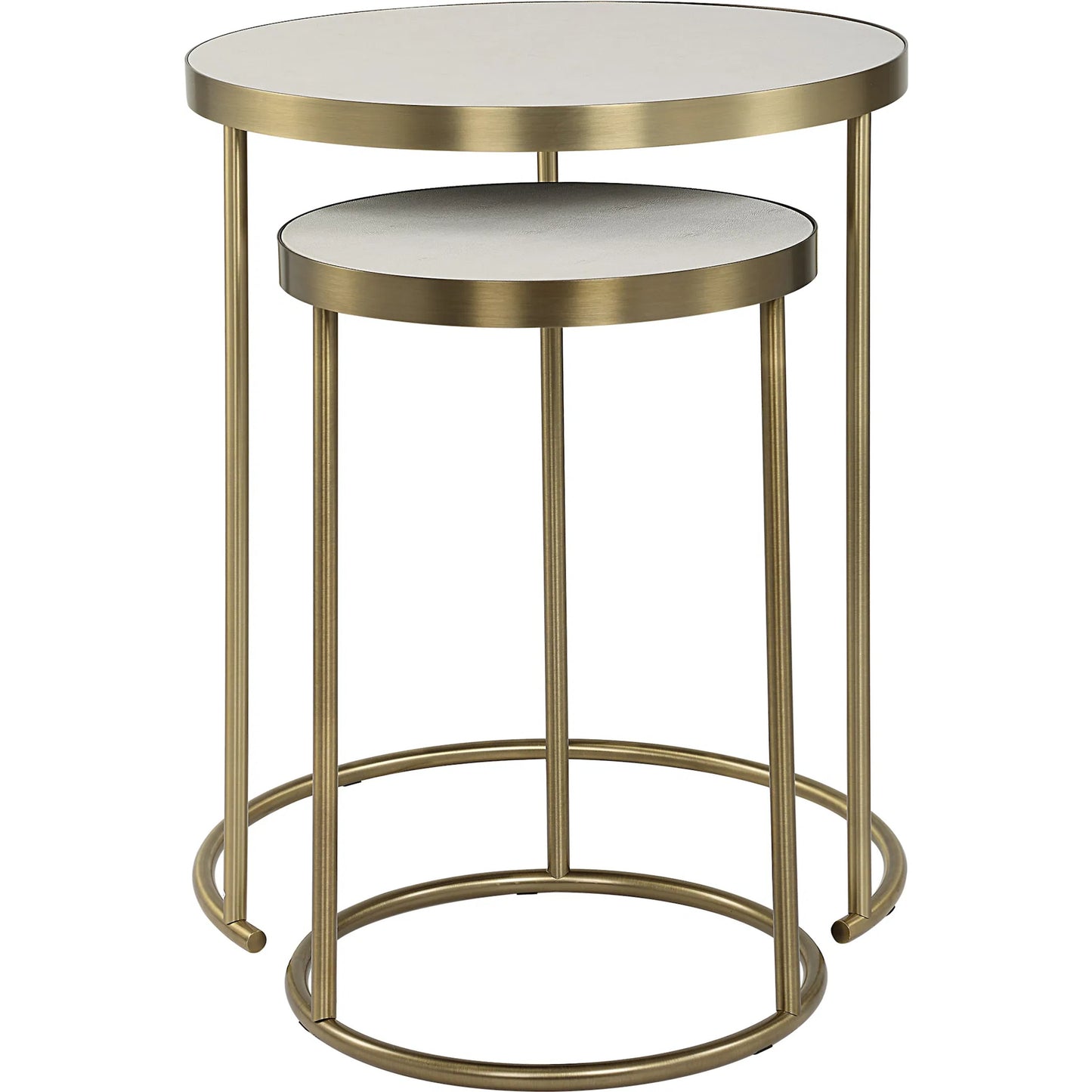 005 SI-2262502 | Unknown | Aragon Nesting Tables by Uttermost in brass. Made from metal, mdf, pu leather in a unique style.