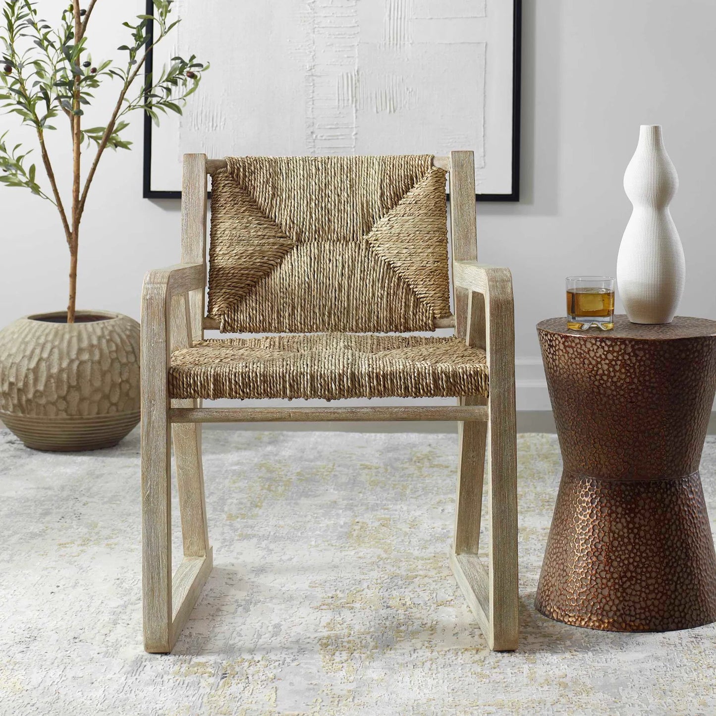 003 SI-2355258 | Lifestyle | Chatham Seagrass Dining Chair by Uttermost in wood. Made from wanggo wood with seagrass weaving in a transitional style.