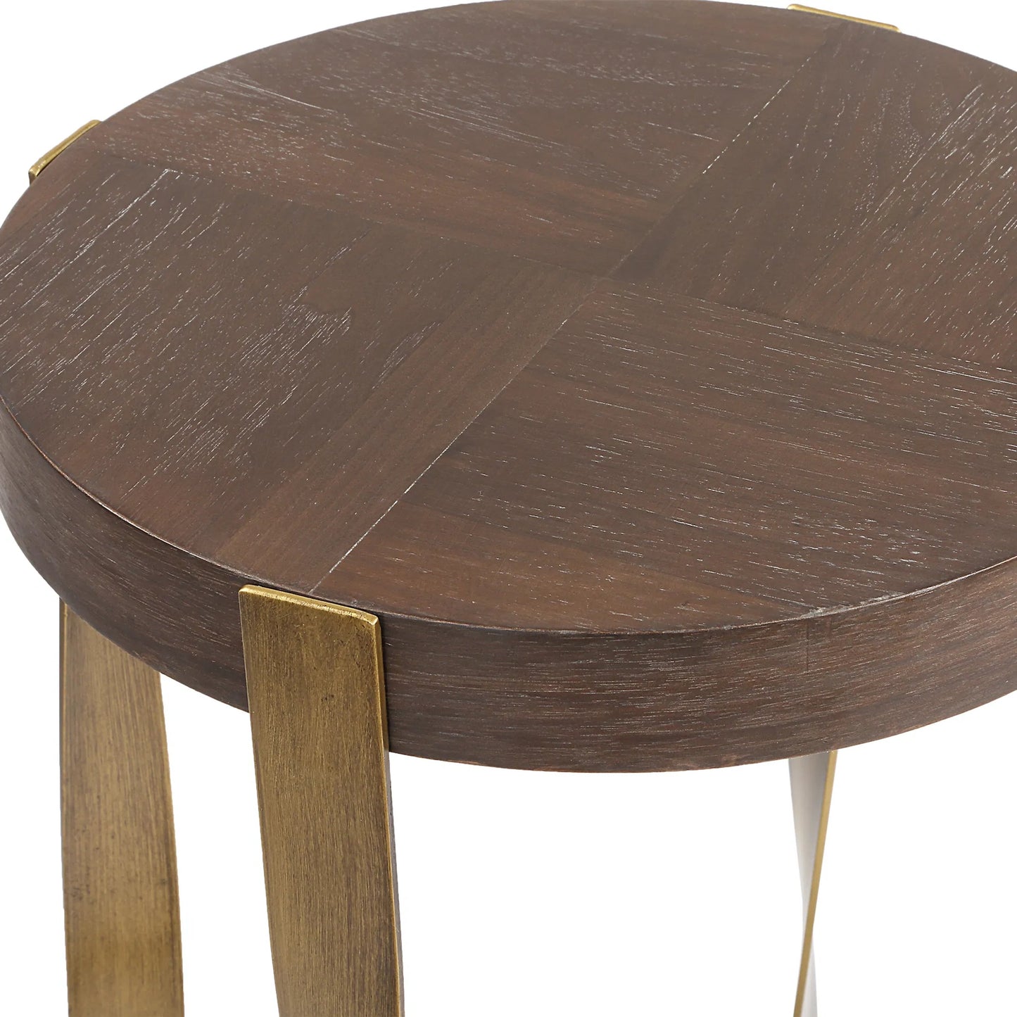 004 SI-2295357 | Closeup | Drew Accent Table by Uttermost in dark chocolate, brass. Made from metal, mdf, walnut veneer in a modern style.
