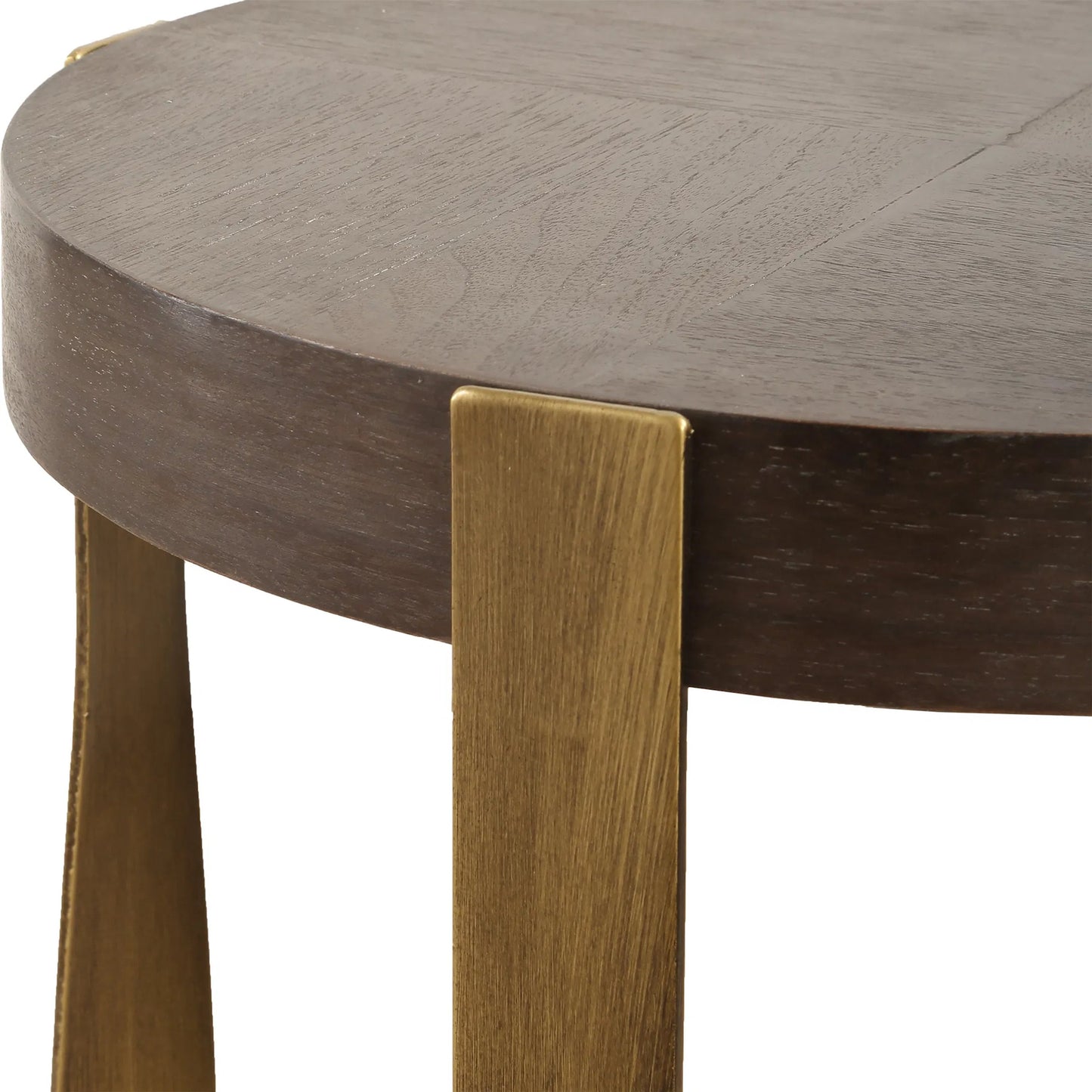 005 SI-2295357 | Closeup | Drew Accent Table by Uttermost in dark chocolate, brass. Made from metal, mdf, walnut veneer in a modern style.