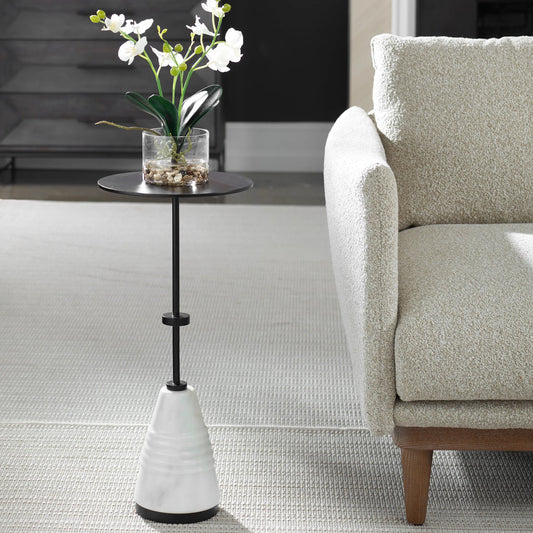 Kincaid Drink Table by Uttermost in black. Made from iron, marble in a transitional style.