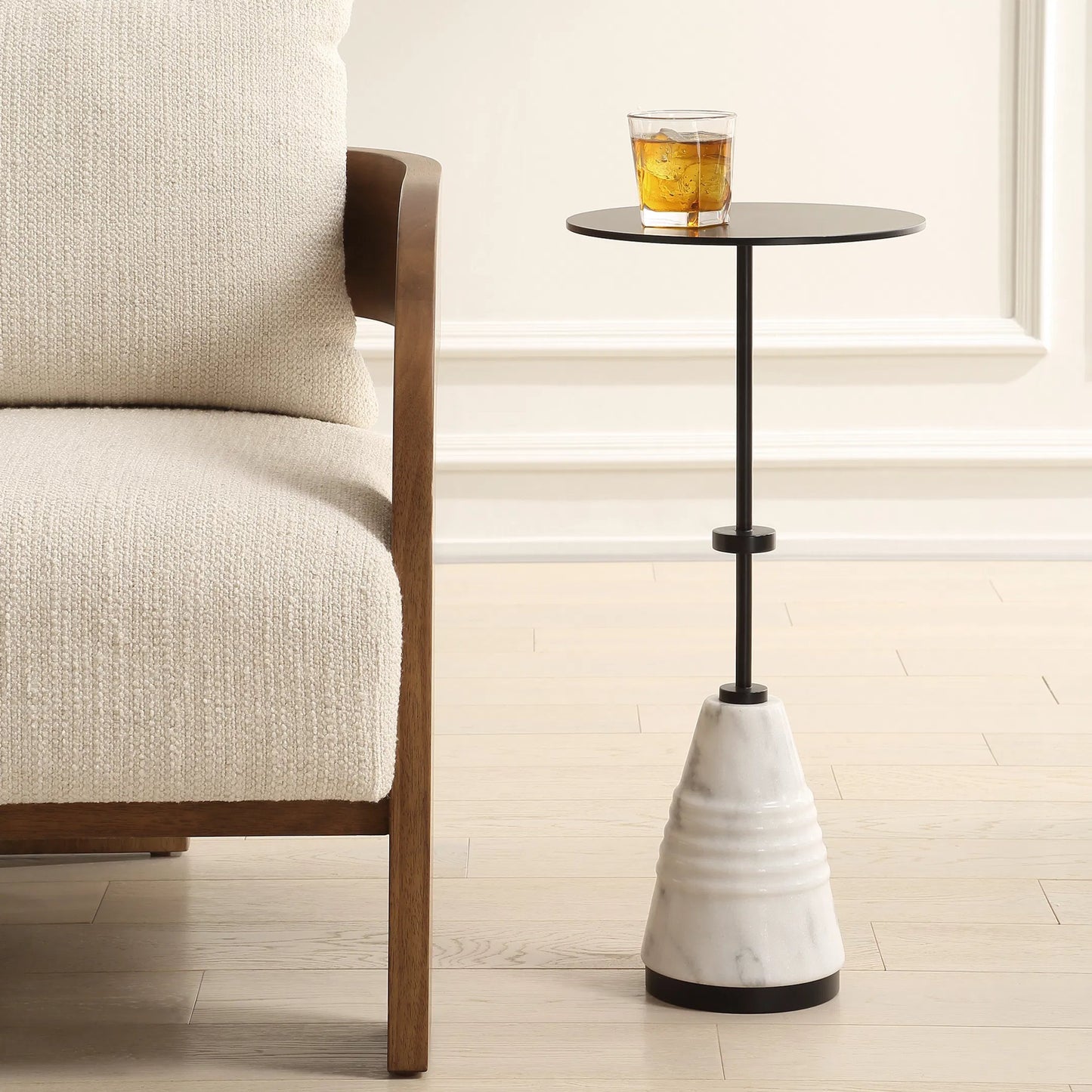 002 SI-2295355 | Lifestyle | Kincaid Drink Table by Uttermost in black. Made from iron, marble in a unique style.