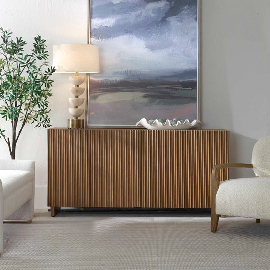 Kellem Natural 4 Door Cabinet by Uttermost in natural. Made from mindi wood, mdf mindi veneer in a transitional style.