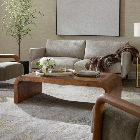 Carraway Burl Coffee Table by Uttermost in burl. Made from mdf veneer mappa burl, plywood in a modern style.