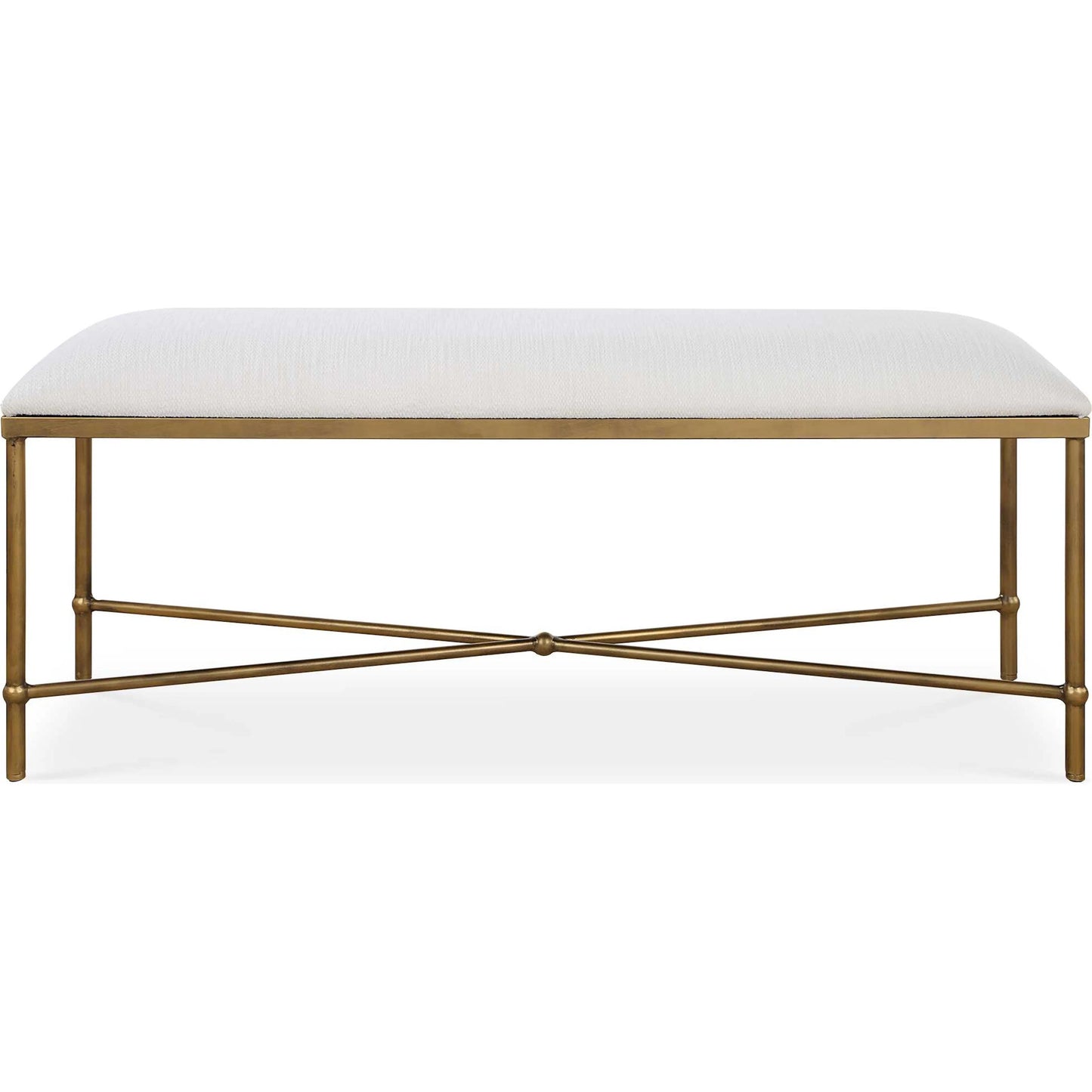002 SI-2295235 | Primary Silo | Avenham Bench by Uttermost in gold. Made from foam, fabric, iron, mdf in a unique style.
