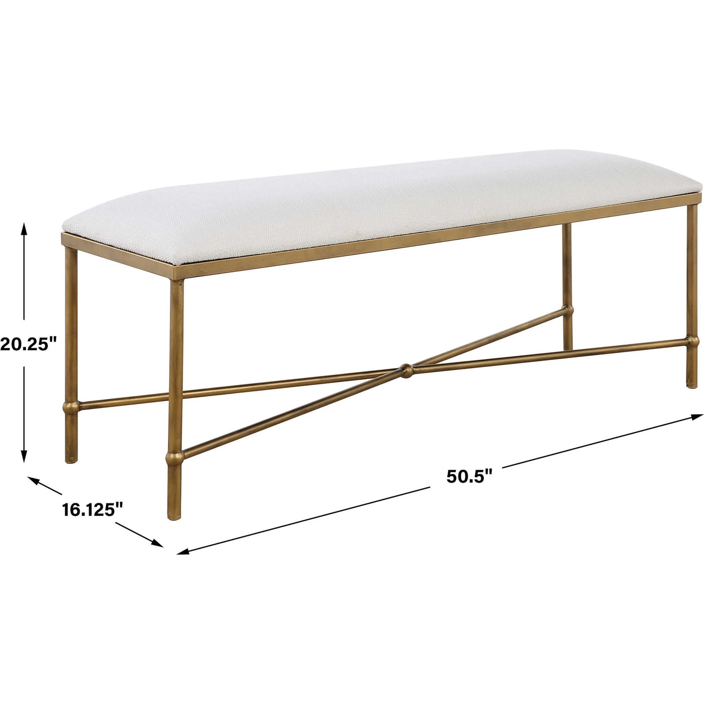 008 SI-2295235 | Unknown | Avenham Bench by Uttermost in gold. Made from foam, fabric, iron, mdf in a unique style.
