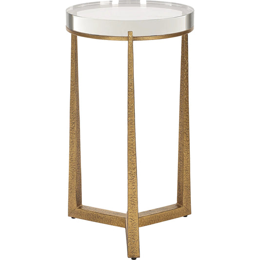 001 SI-2295375 | Primary Silo | Midas Round Accent Table by Uttermost in gold. Made from iron, crystal in a transitional style.