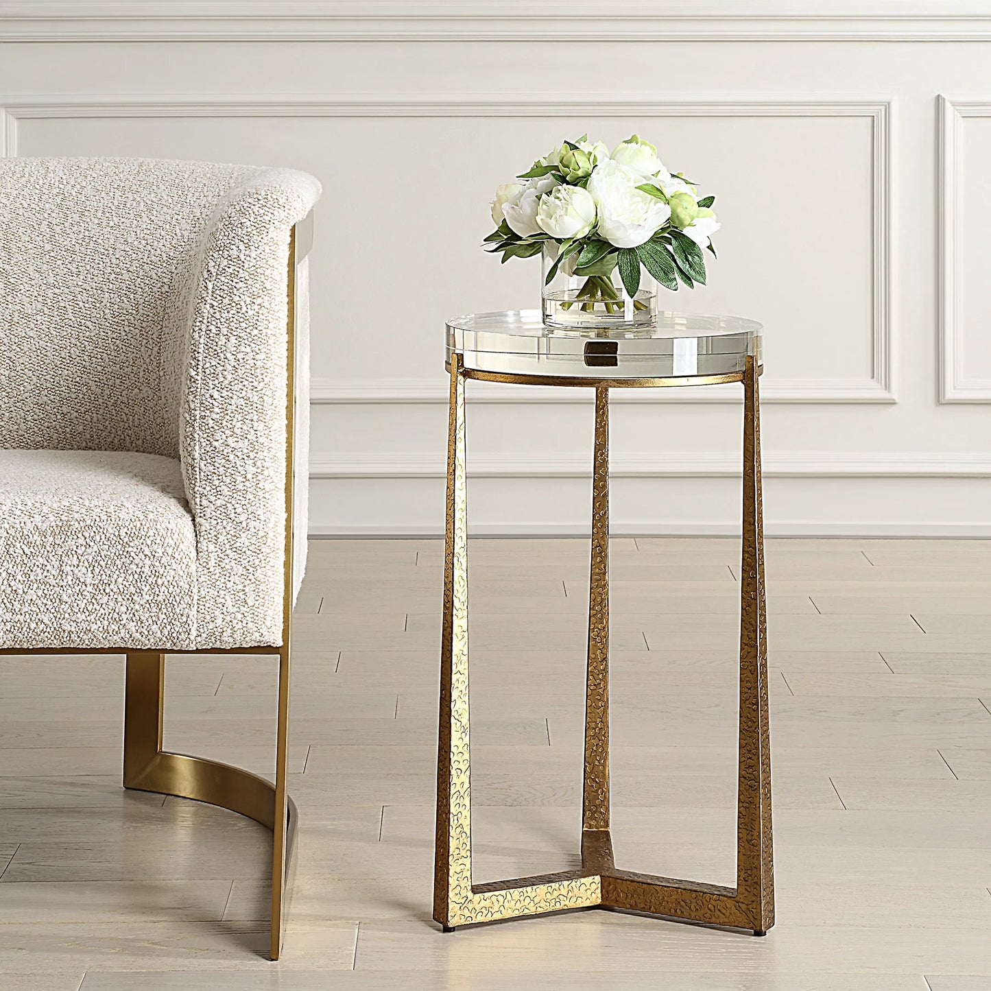 003 SI-2295375 | Lifestyle | Midas Antique Accent Table by Uttermost in gold. Made from iron, crystal in a unique style.