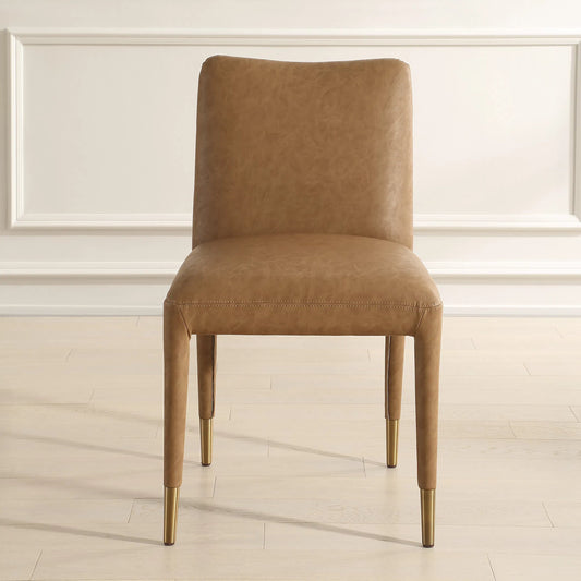 Conifer Dining Chair (Set of 2) by Uttermost in brass. Made from plywood, foam, fabric, steel in a transitional style.