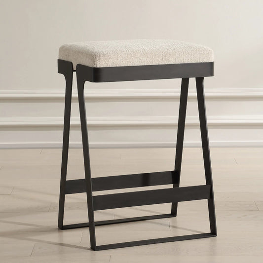 Hover Counter Stool by Uttermost in iron. Made from metal, mdf, foam, fabric in a transitional style.