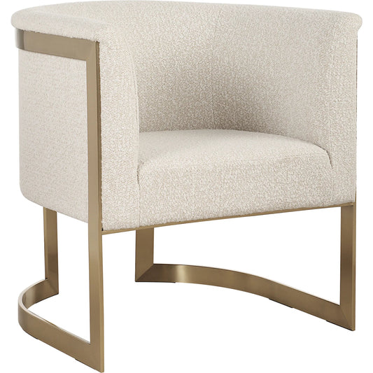 Bellina Plush Barrel Chair by Uttermost in gold. Made from stainless steel, local hardwood, plywood, fabric, foam in a transitional style.