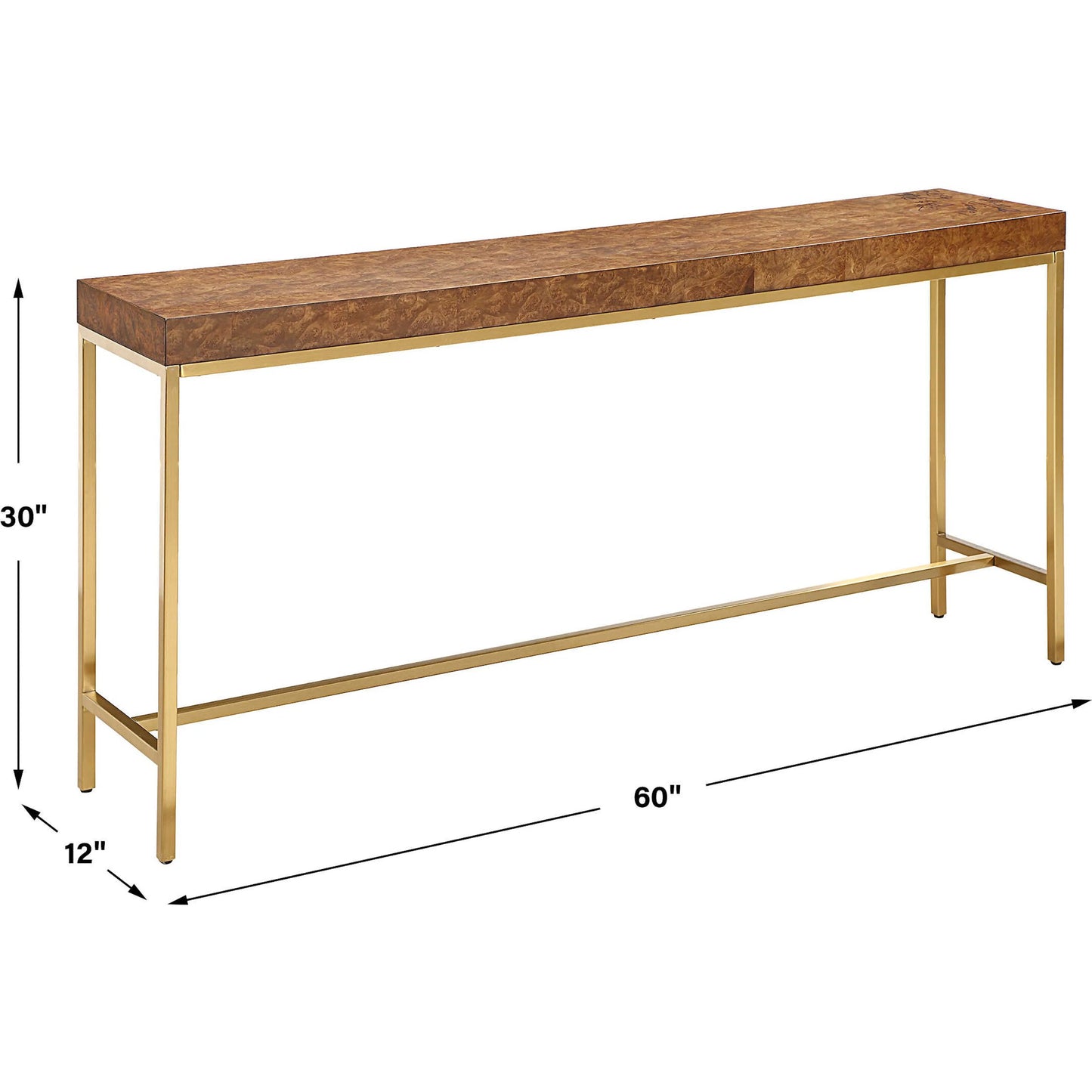 003 SI-2355264 | Additional Silo | Moran Burl Console Table by Uttermost in gold. Made from stainless steel, mdf, burl veneer in a modern style.